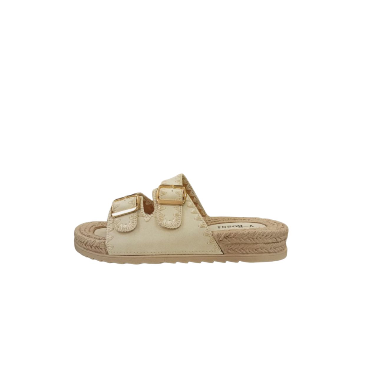 Beige Buckle Slide Sandal