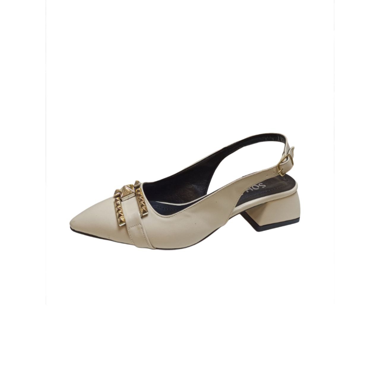 Beige Slingback Block Heel Shoe