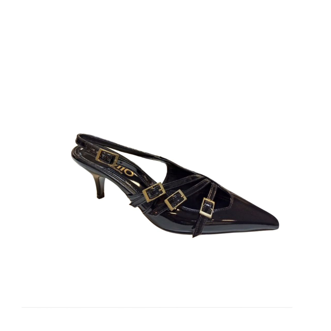 Black patent leather slingback heel
