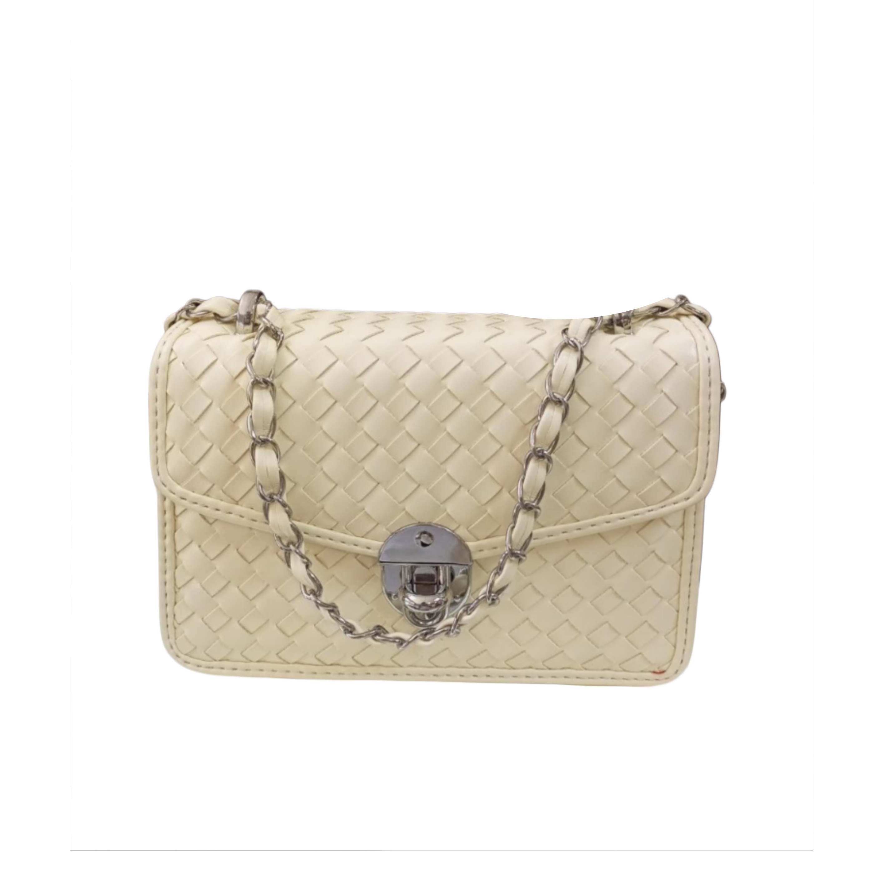 Ivory Woven Leather Shoulder Bag
