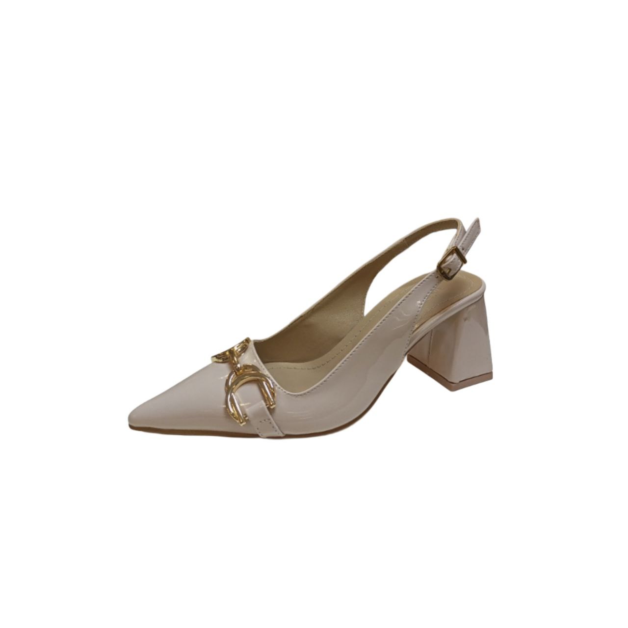 Beige Slingback Block Heel Shoe