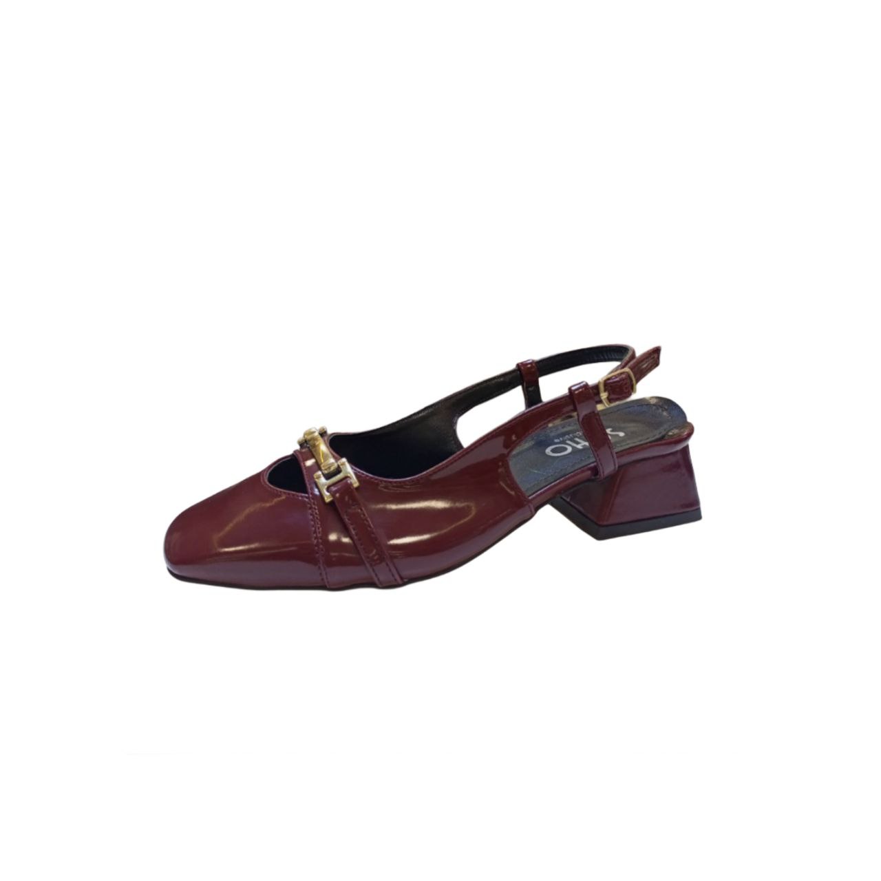 Burgundy Slingback Block Heel Shoe