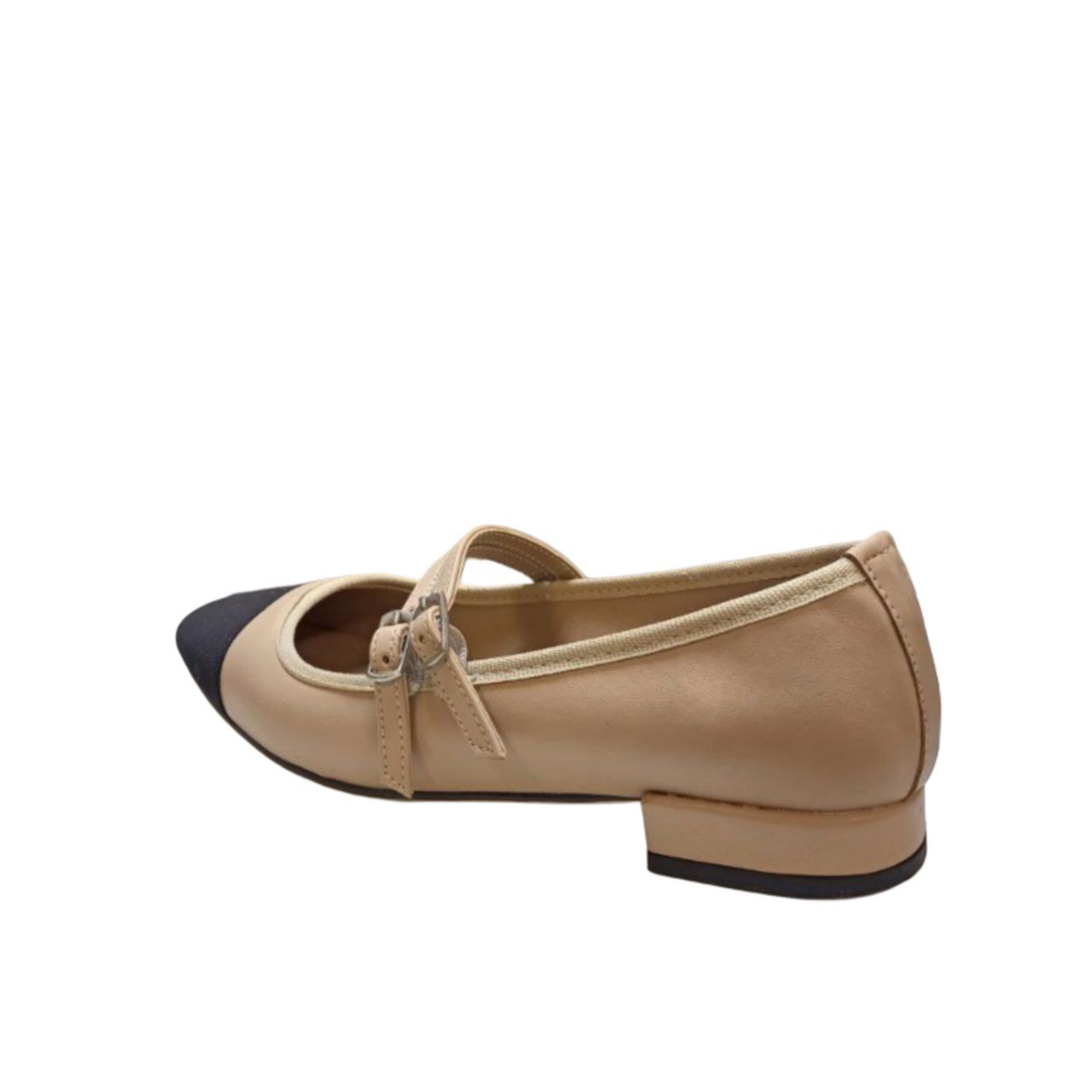 Beige and Black Mary Jane Flat