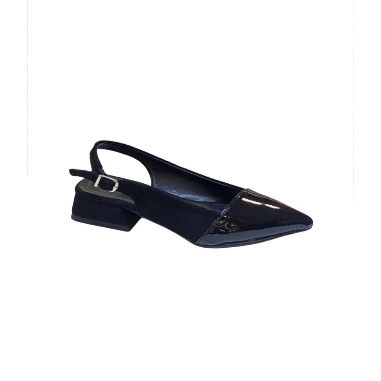 Black Slingback Low Heel Shoe