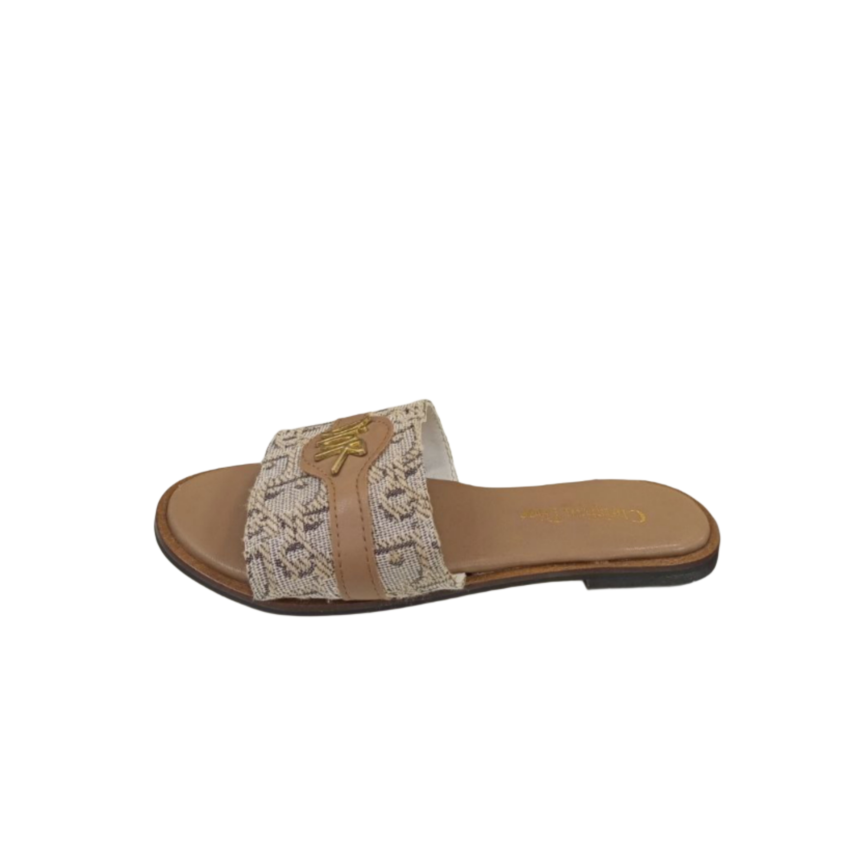 Beige Embroidered Slide Sandal