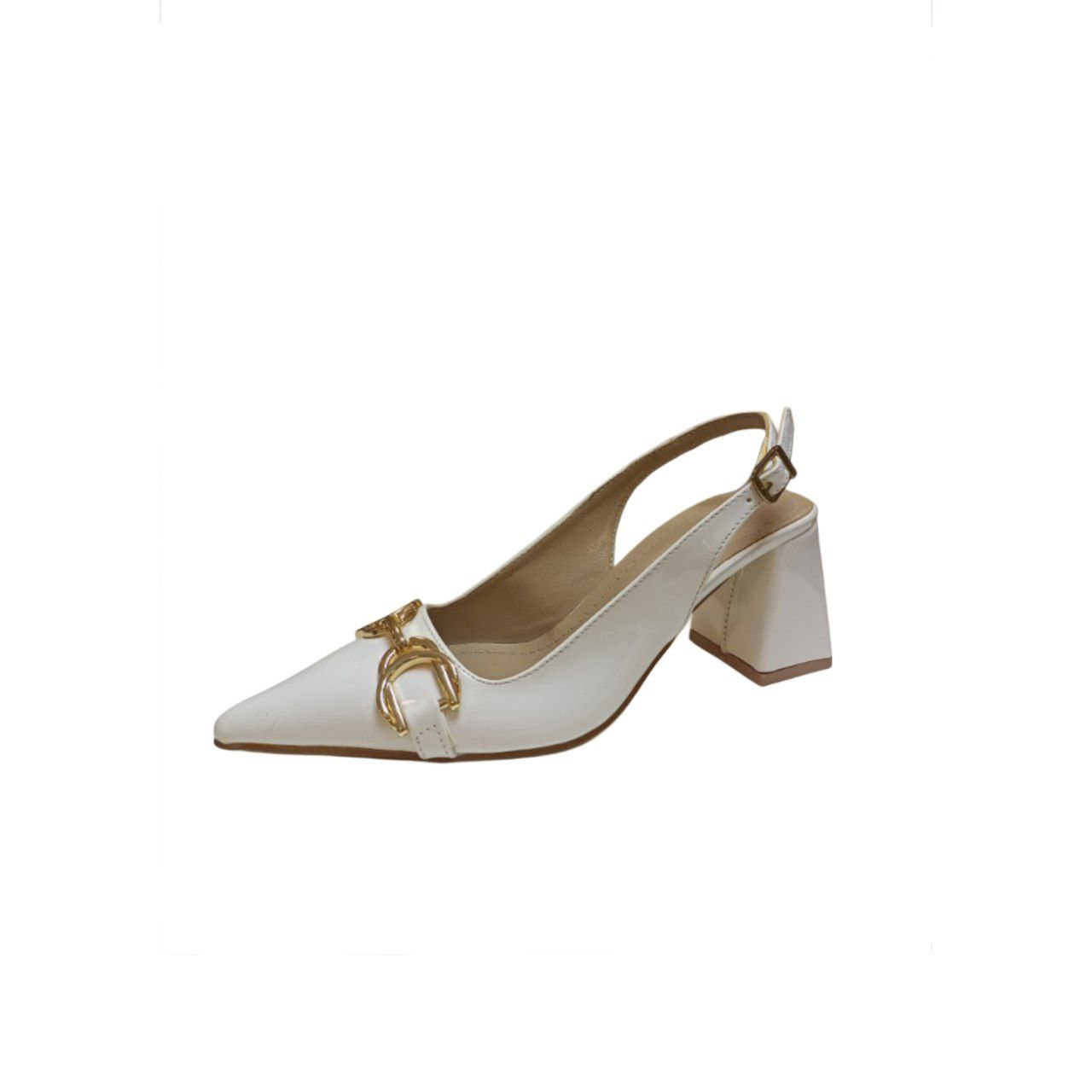 White Slingback Block Heel Shoe