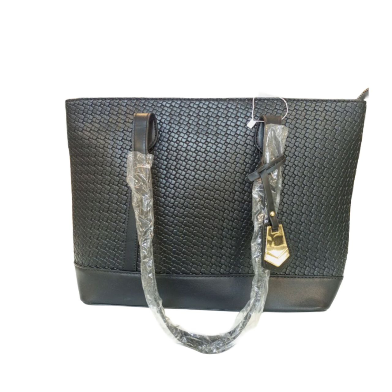 Black Woven Leather Tote Bag