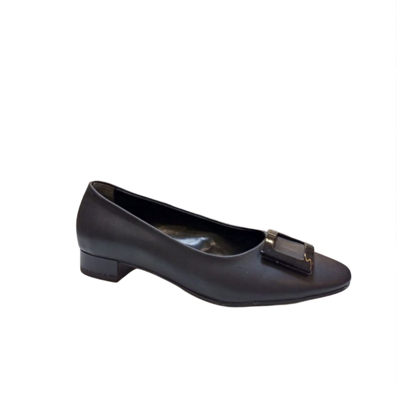 Black Leather Low Heel Shoe