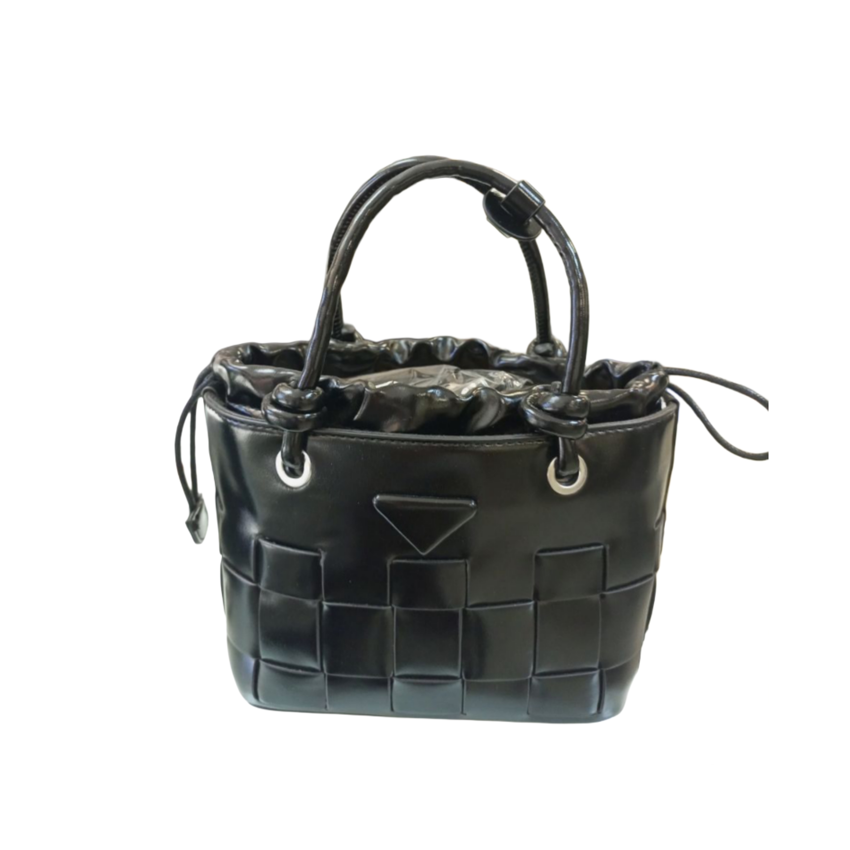 Black Woven Leather Handbag