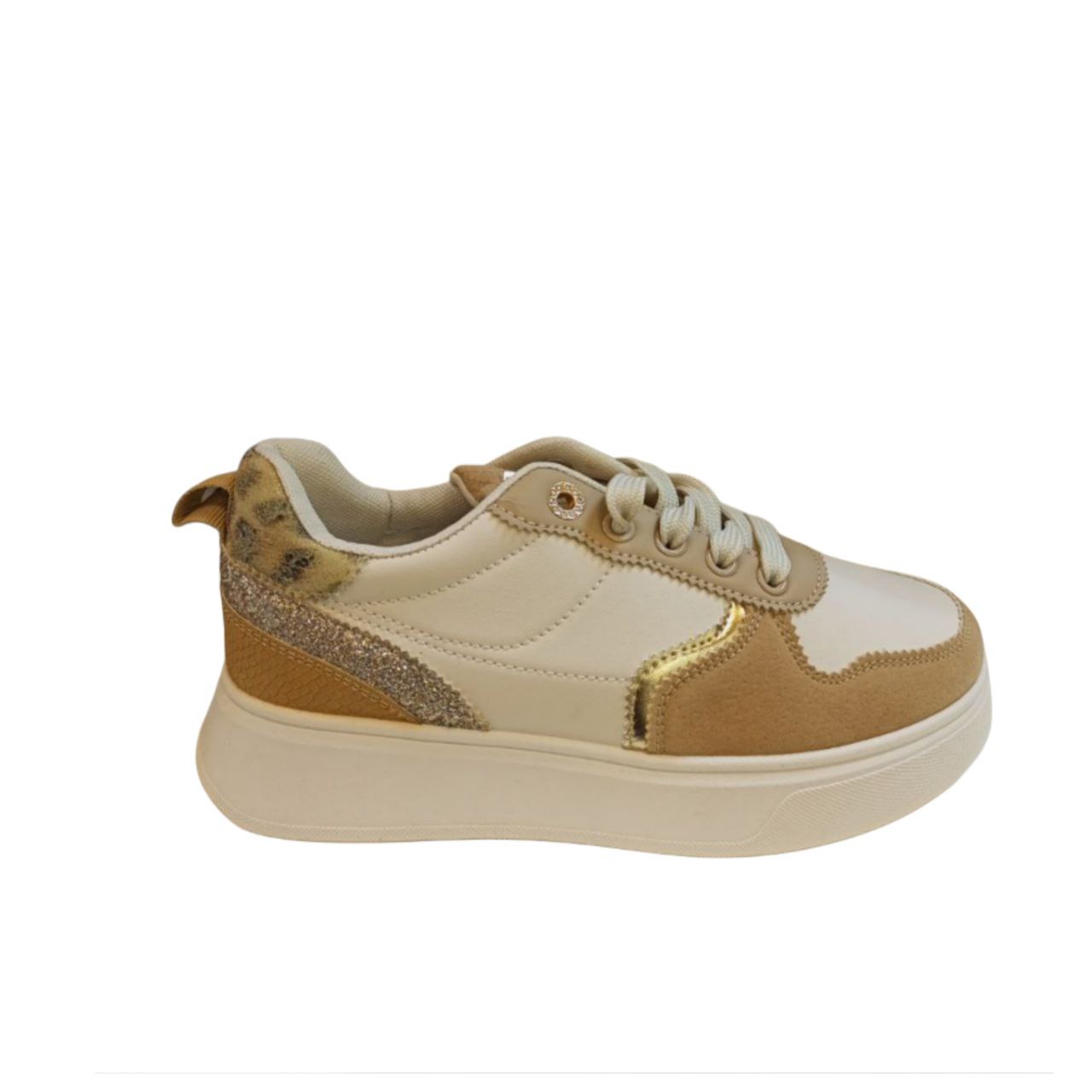 Women's Beige and Gold Sneaker