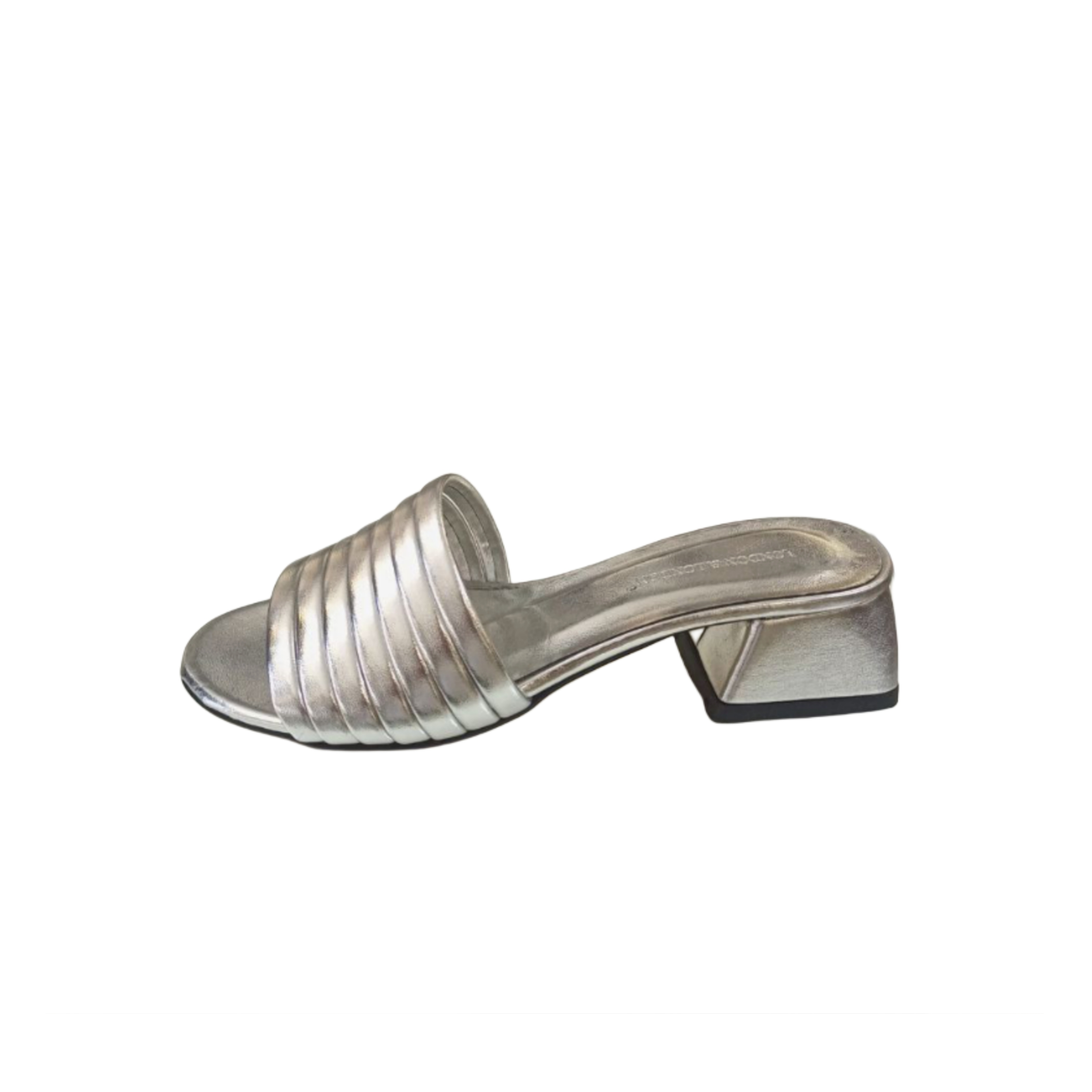 Metallic Block Heel Slide Sandal