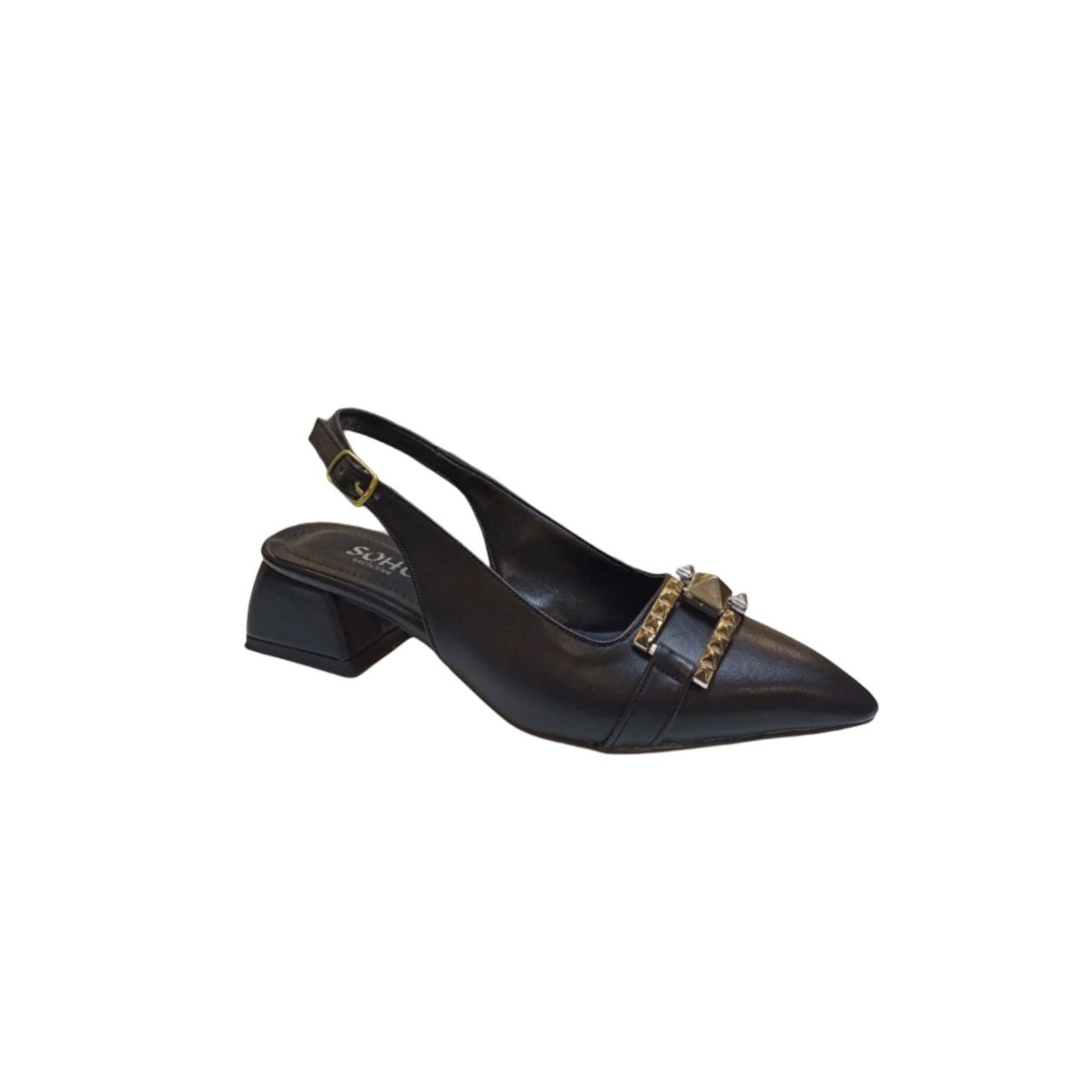 Black Slingback Block Heel Shoe