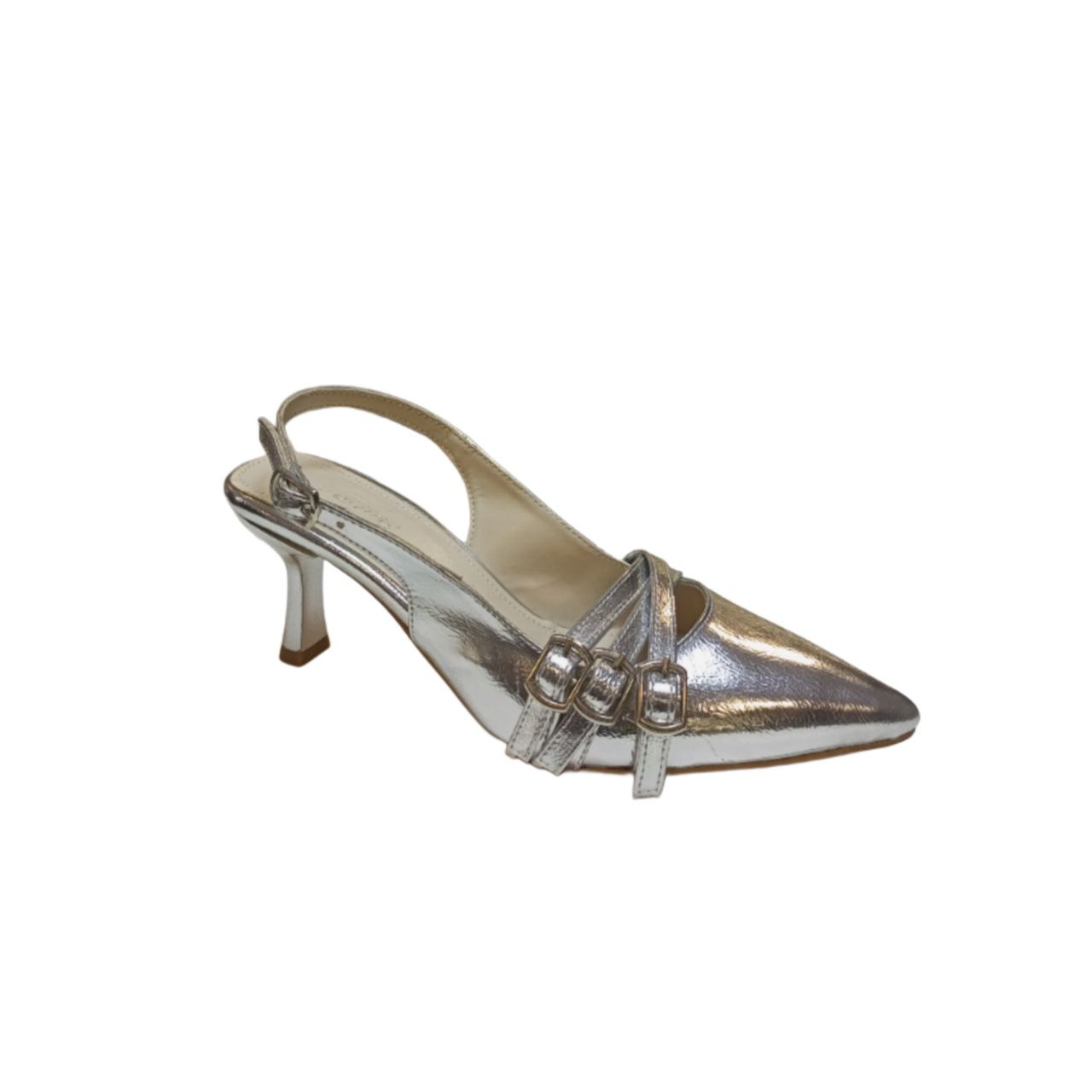 Silver Slingback Heeled Shoe