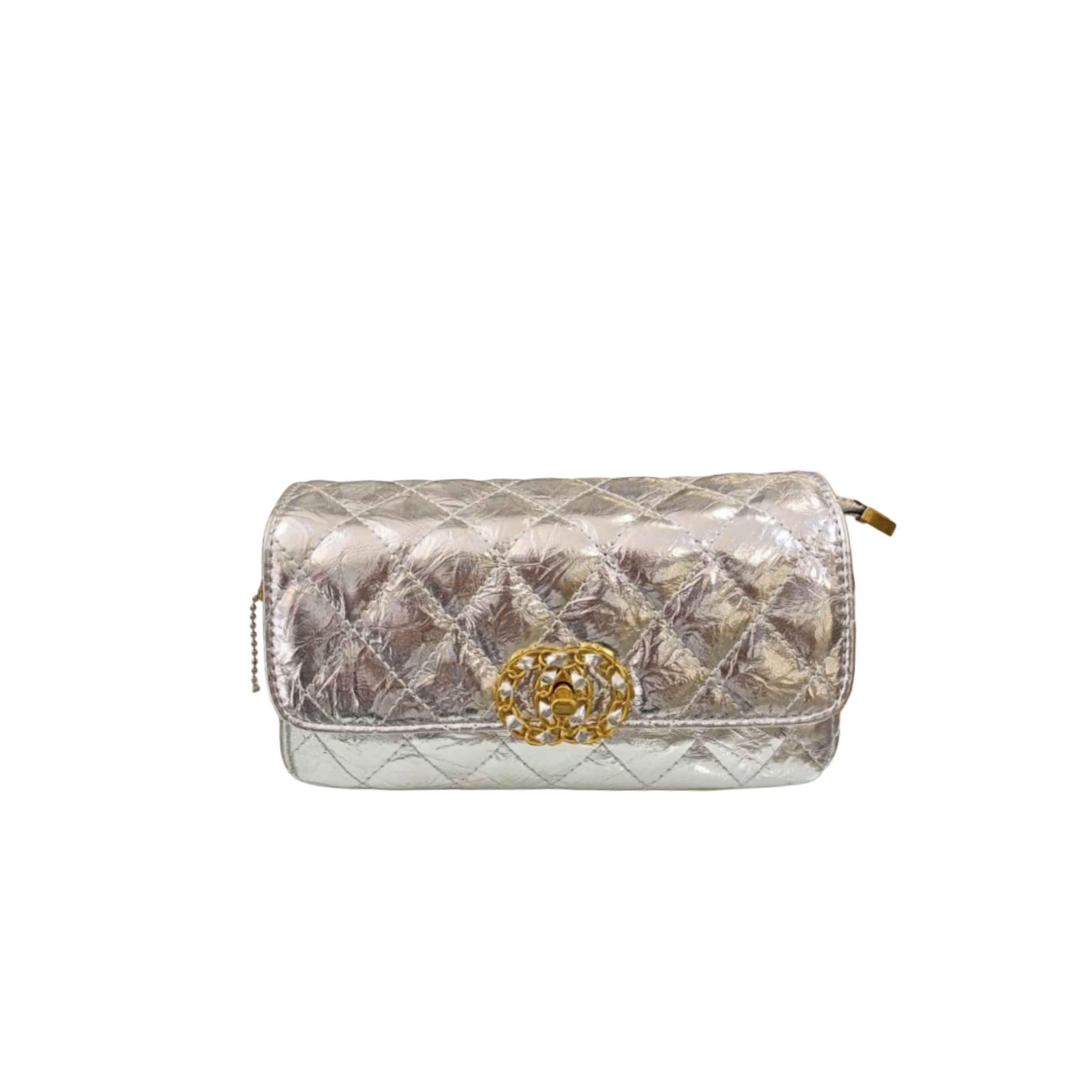 Silver Quilted Leather Handbag