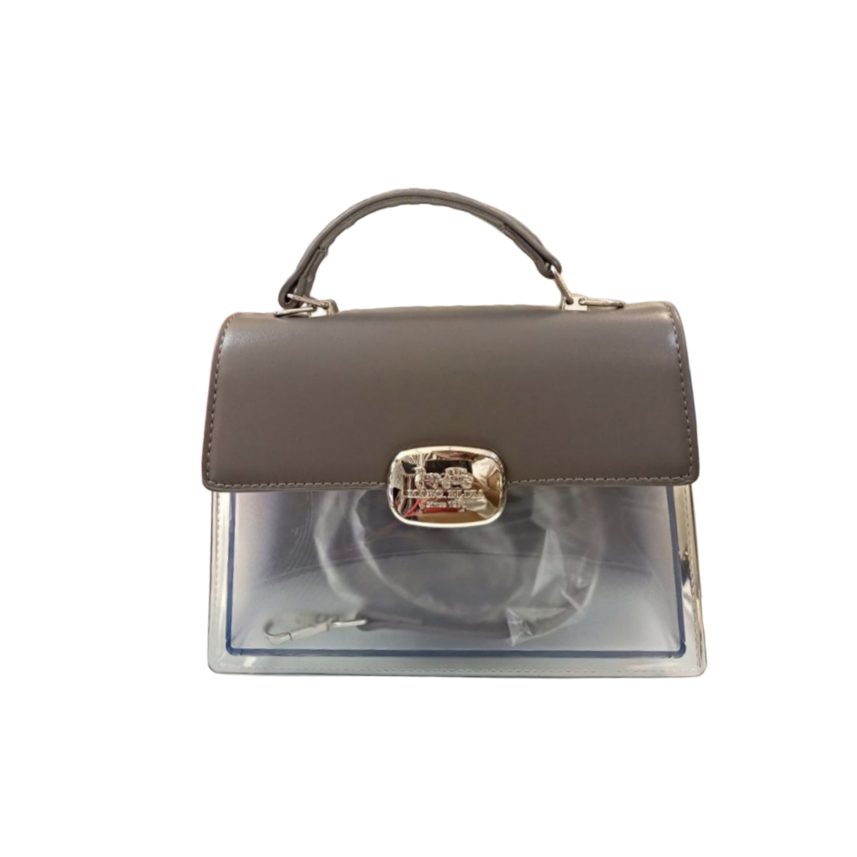 Transparent Handbag with Leather Flap