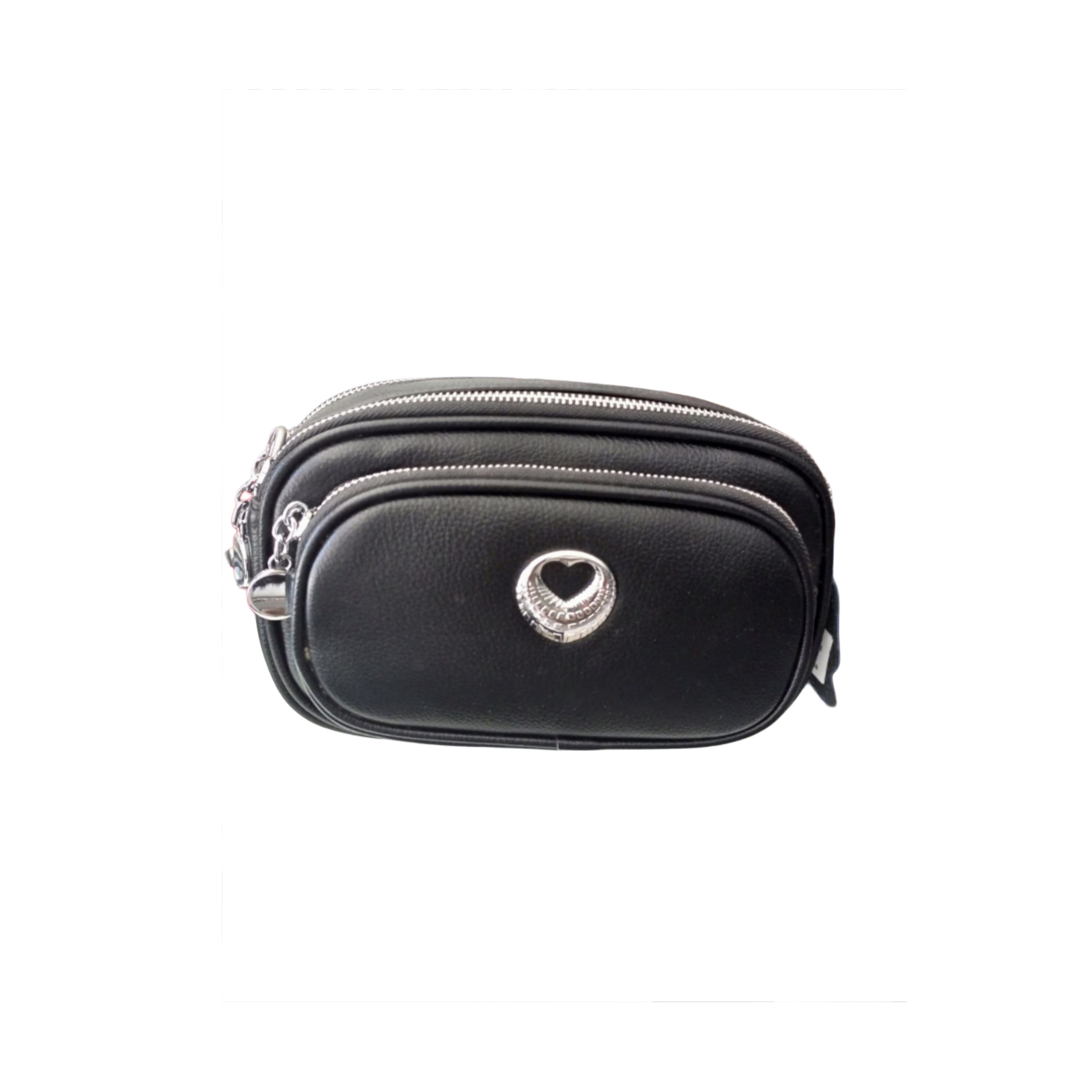 Black Crossbody Bag with Heart Detail