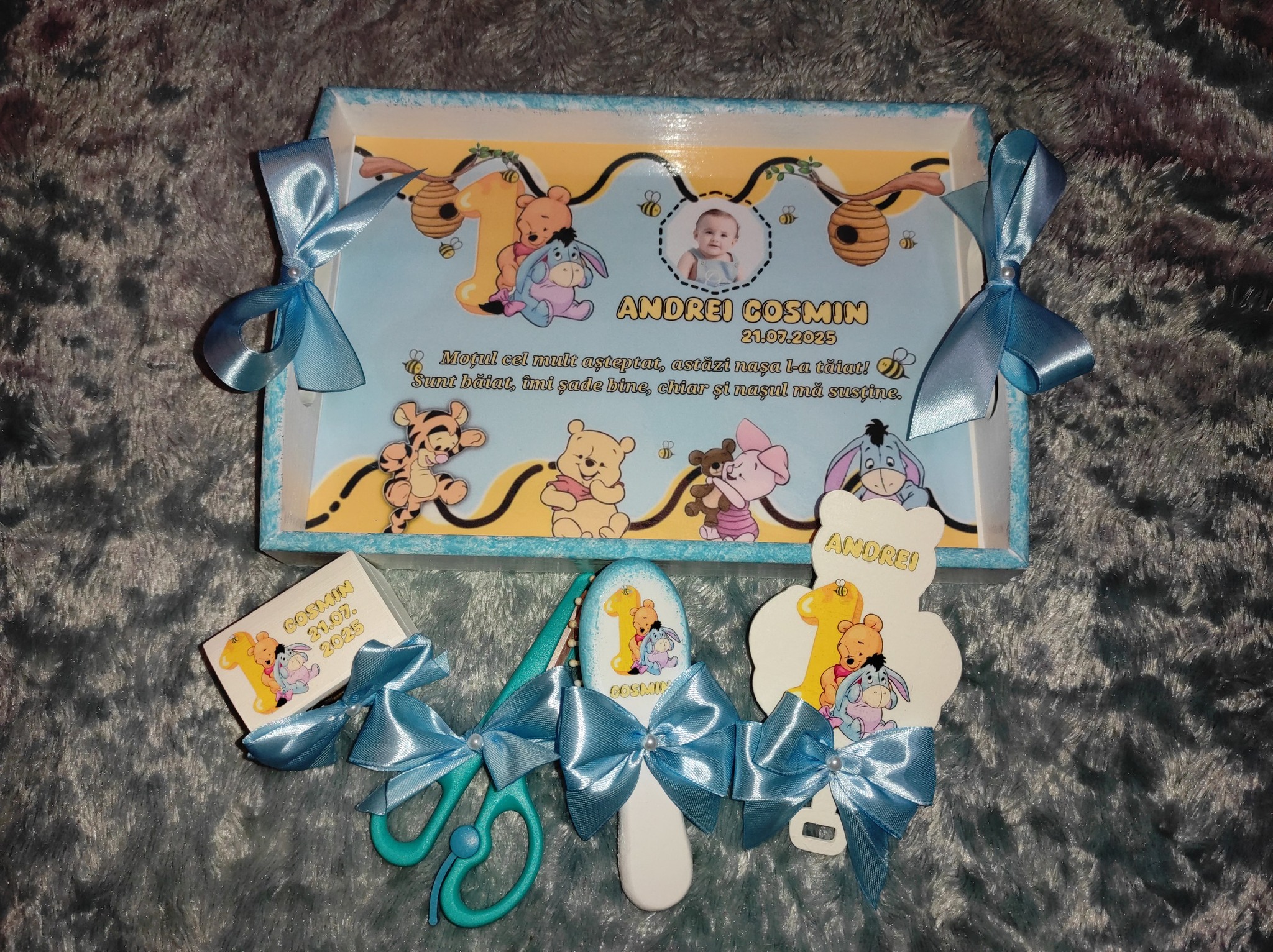Set Tăviță moț/turtă băieți -baby blue din 6 piese
