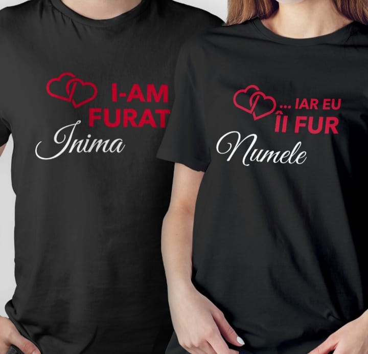 Set Tricouri personalizate de cuplu cu mesajul vostru