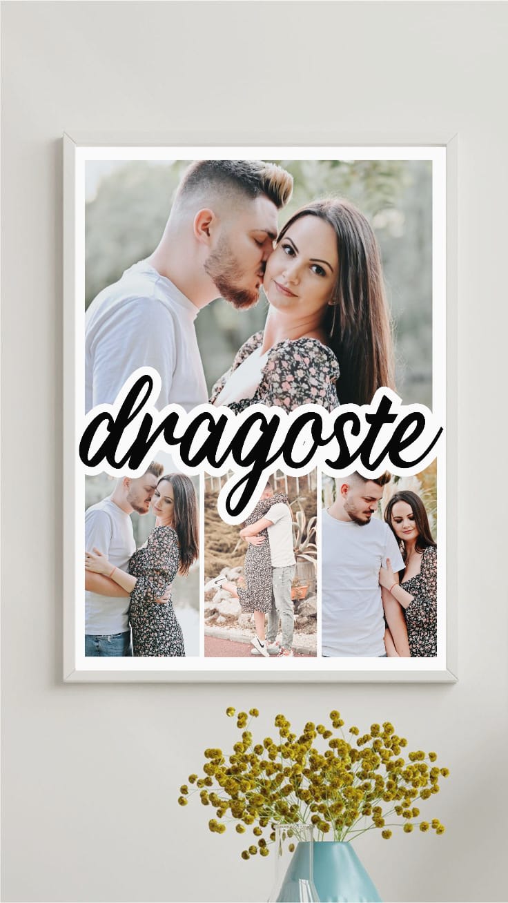 Tablou colaj personalizat de cuplu cu fotografii și mesaj A3 (30x40 cm)