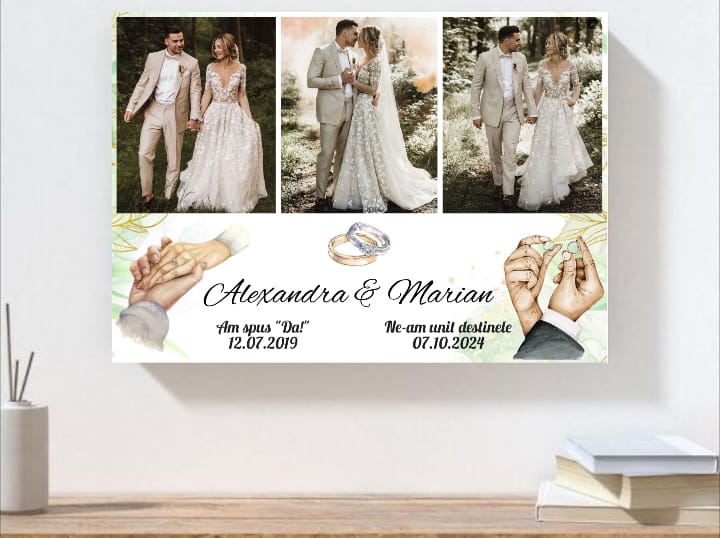 Tablou colaj personalizat de nuntă cu etapele căsătoriei- fotografii și mesaj A3 (30x40 cm)