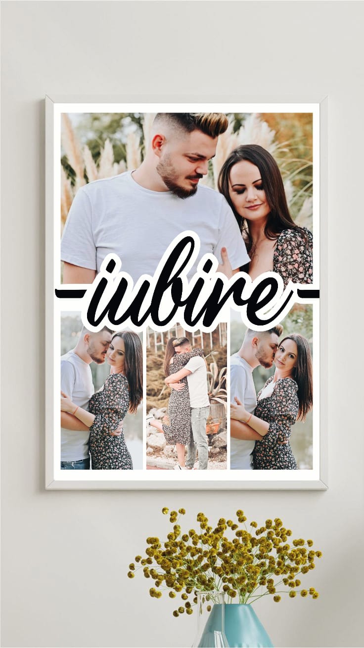 Tablou colaj personalizat de cuplu cu fotografii și mesaj A3 (30x40 cm)