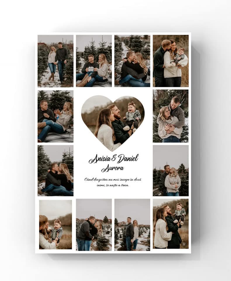 Tablou colaj personalizat de familie cu fotografii și mesaj A3 (30x40 cm)