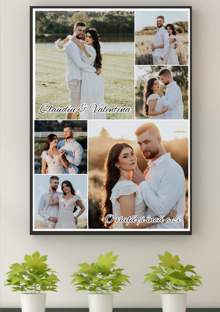 Tablou colaj personalizat de cuplu cu fotografii și mesaj A3 (30x40 cm)