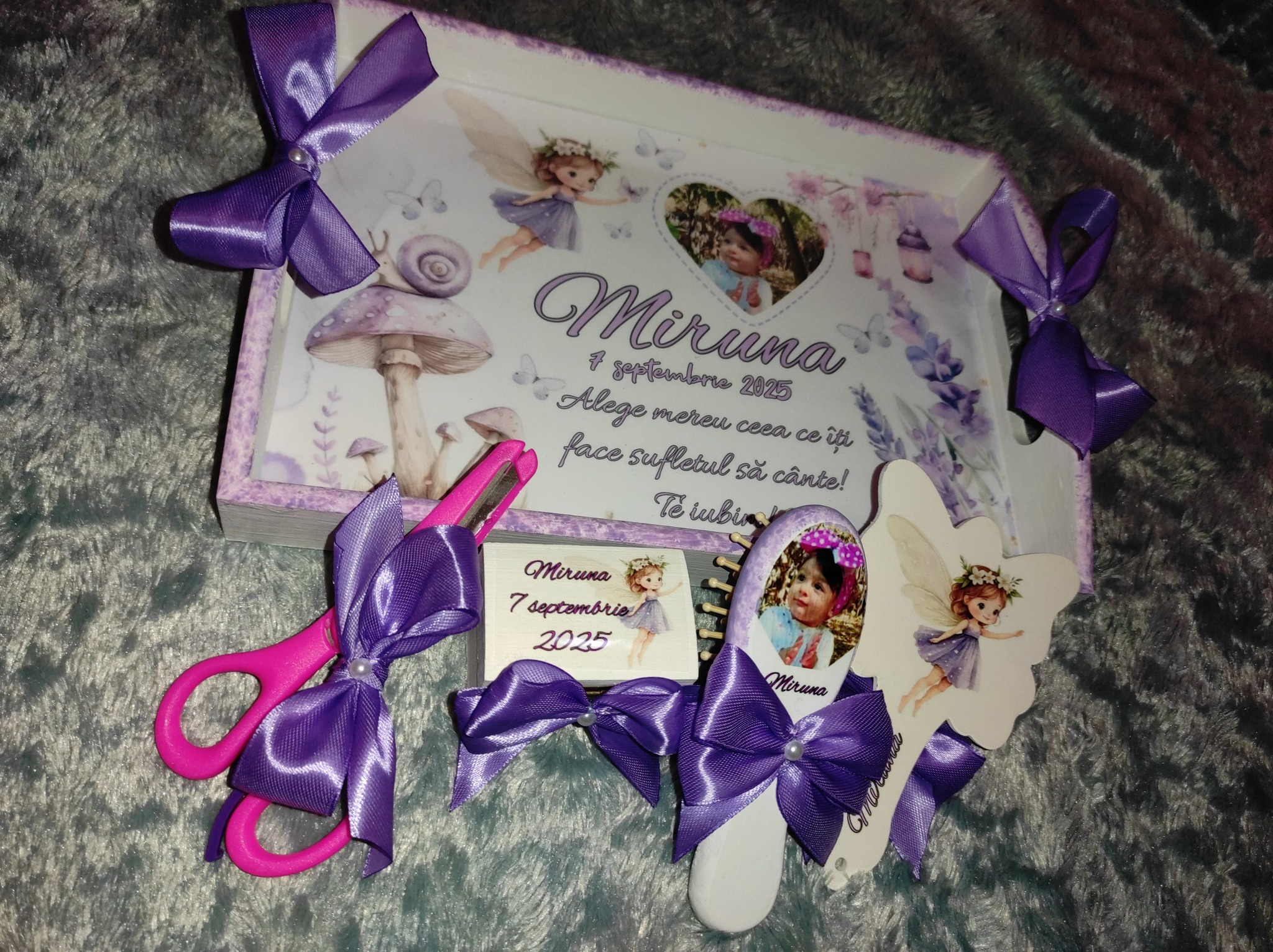 Set Tăviță moț/turtă fetițe -violet din 6 piese