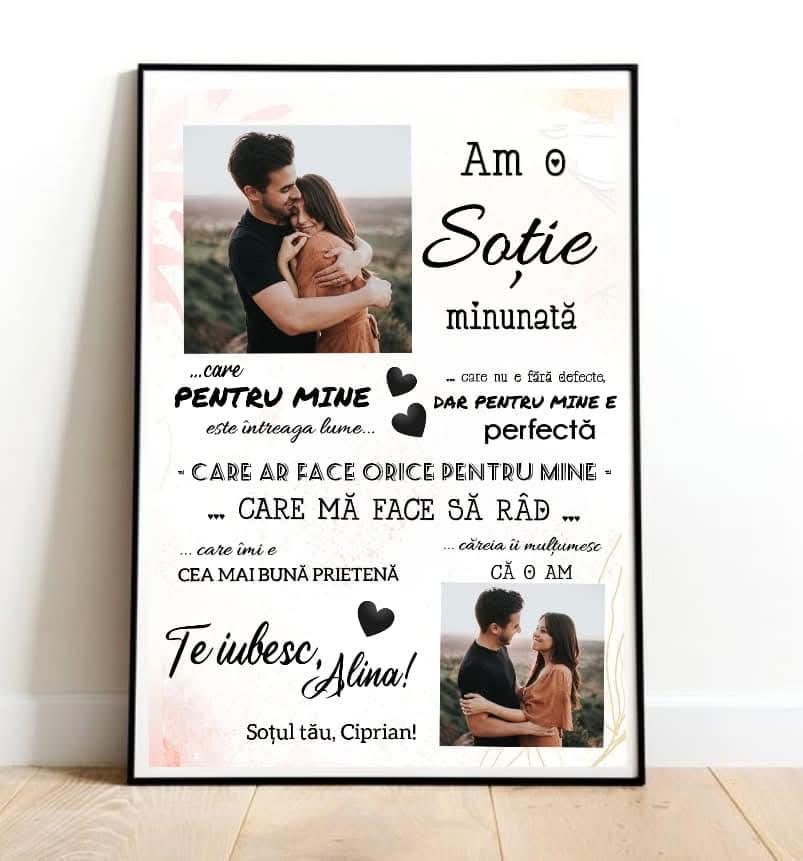 Tablou colaj personalizat soție cu fotografii și mesaj A4 