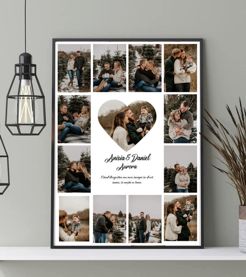 Tablou colaj personalizat de familie cu fotografii și mesaj A3 (30x40 cm)