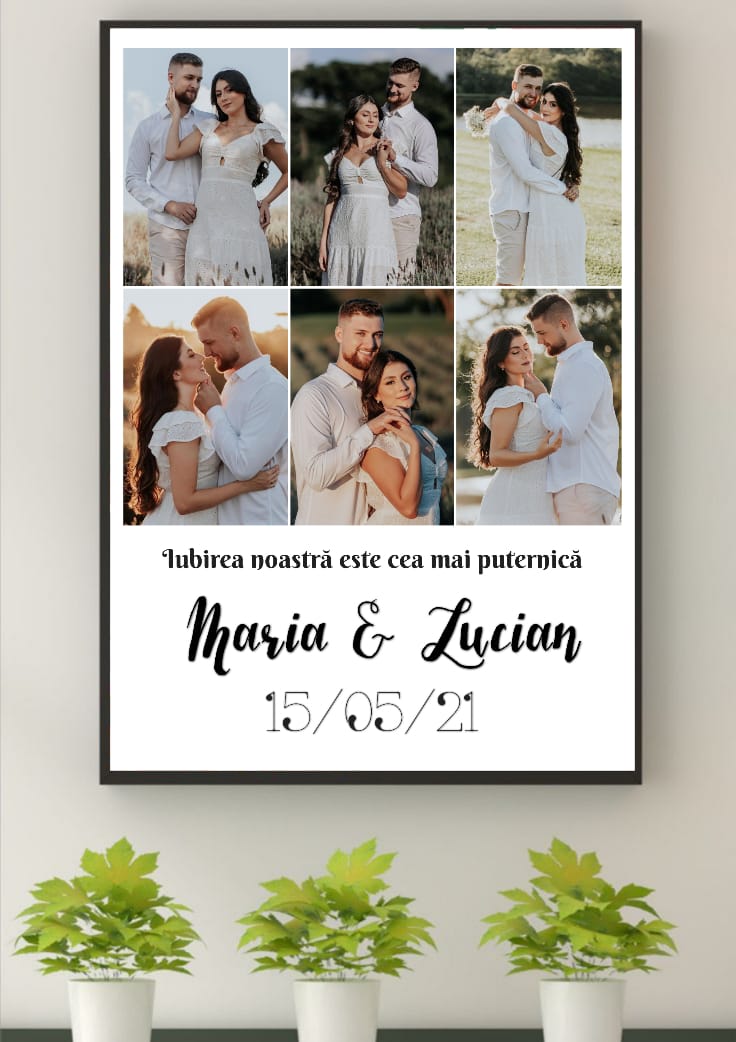 Tablou colaj personalizat de cuplu cu fotografii și mesaj A3 (30x40 cm)