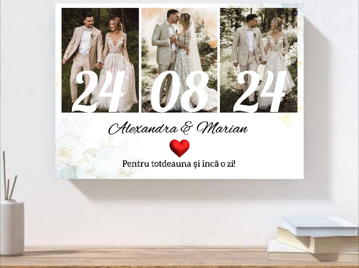 Tablou colaj personalizat de nuntă cu fotografii și mesaj A3 (30x40 cm)