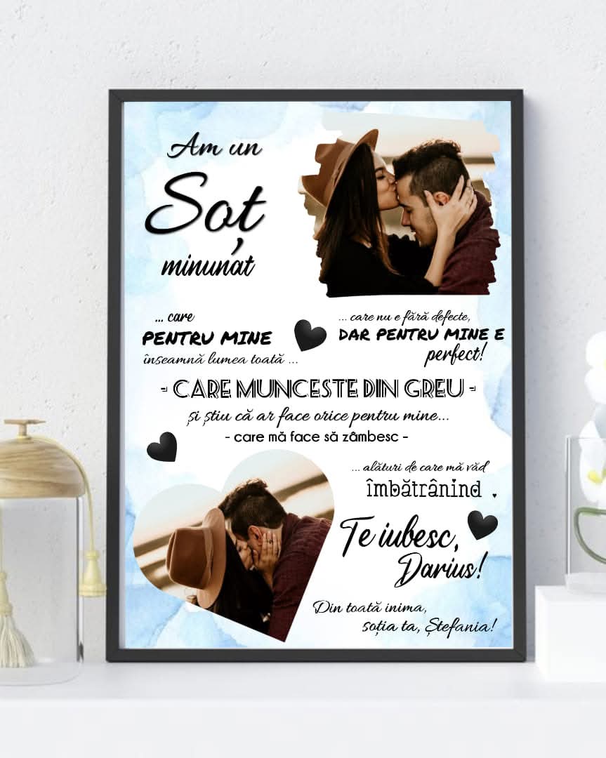 Tablou colaj personalizat pentru soț cu fotografii și mesaj A3 (30x40 cm)