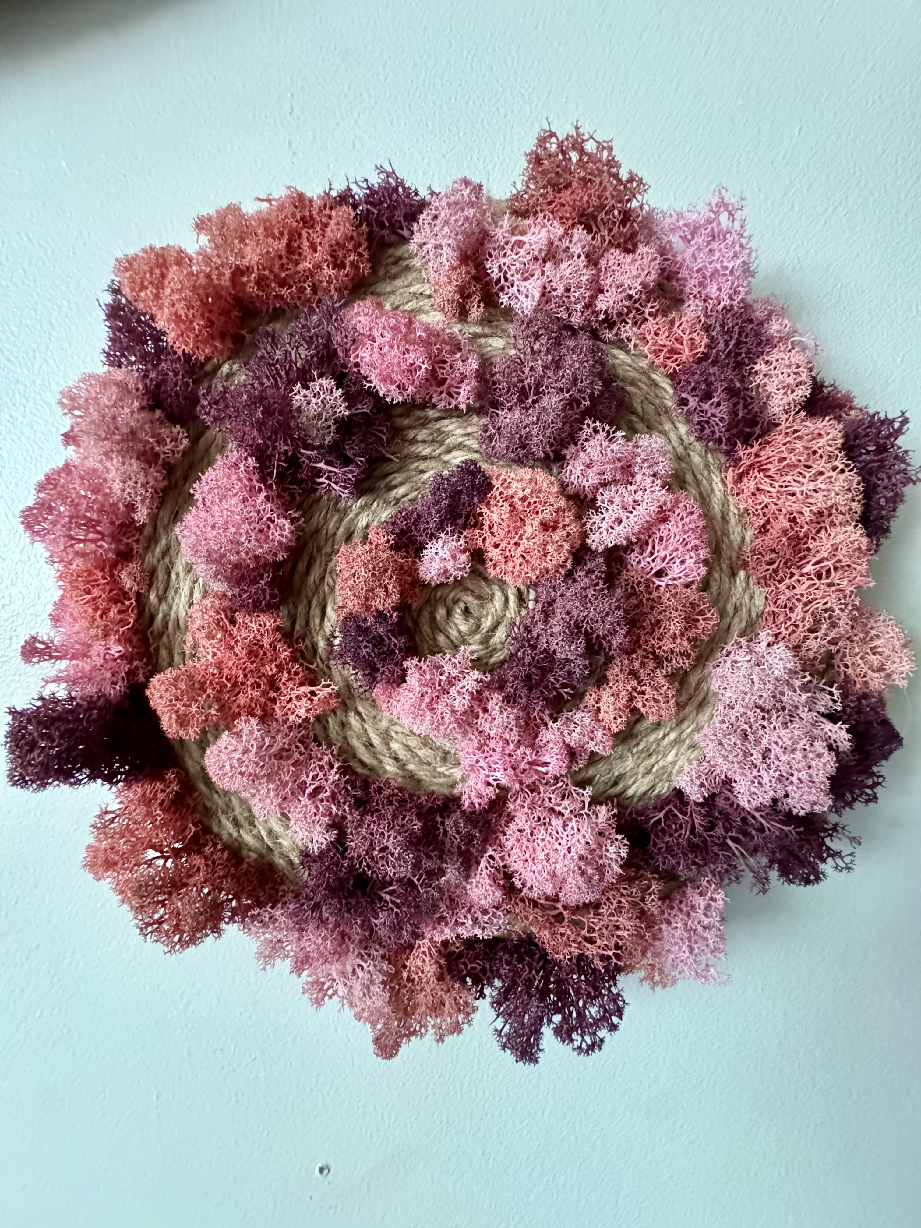 🌸 Delicate Pink Swirl — 12″ Round Moss Circle