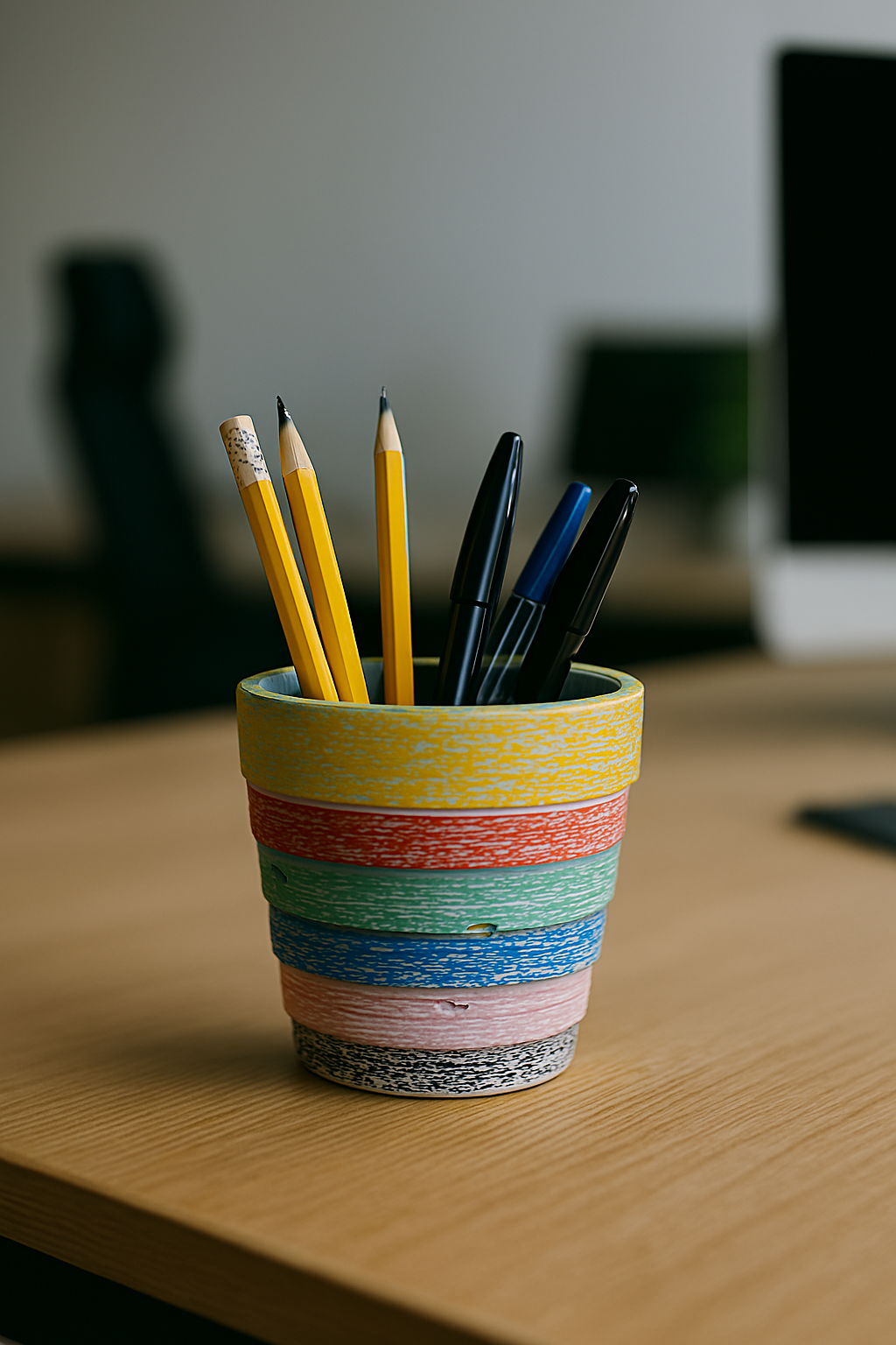 Vaso en concreto colores rusticos vintage, barras horizontales