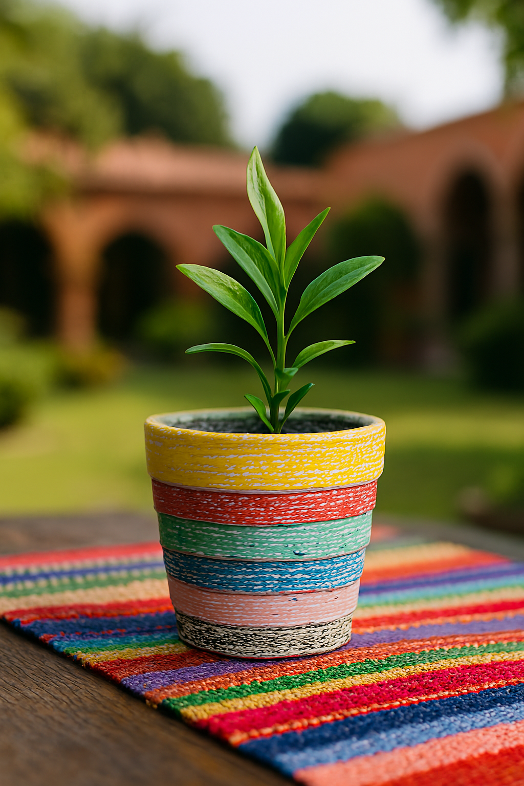 Vaso en concreto colores rusticos vintage, barras horizontales