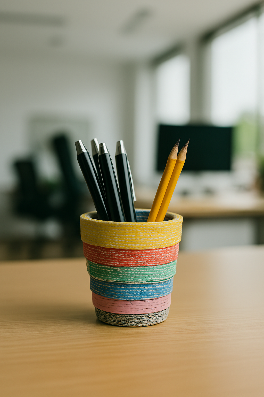 Vaso en concreto colores rusticos vintage, barras horizontales