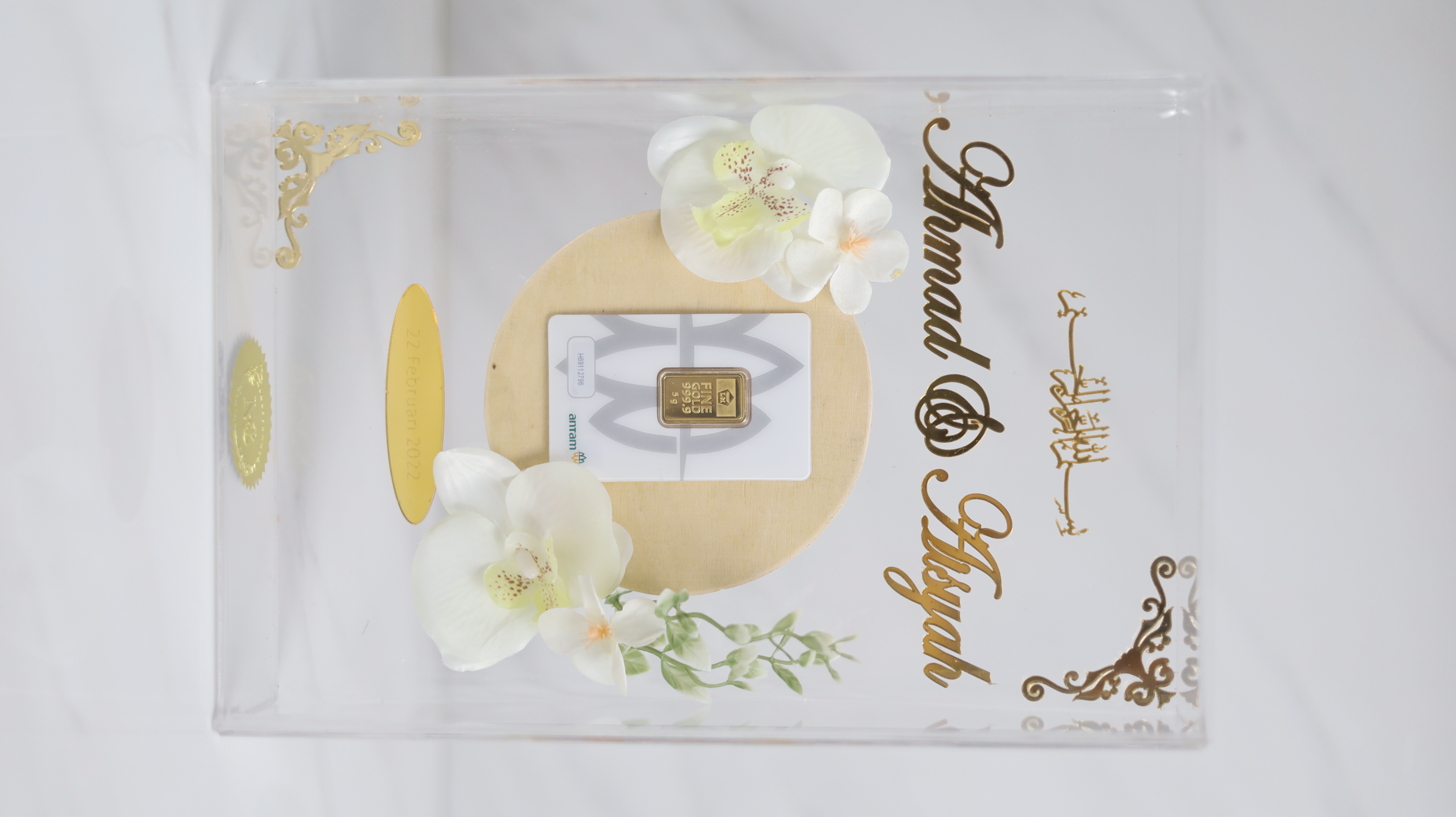 Mahar Logam Mulia Asli Emas 5 Gr - Dekorasi Bunga Putih