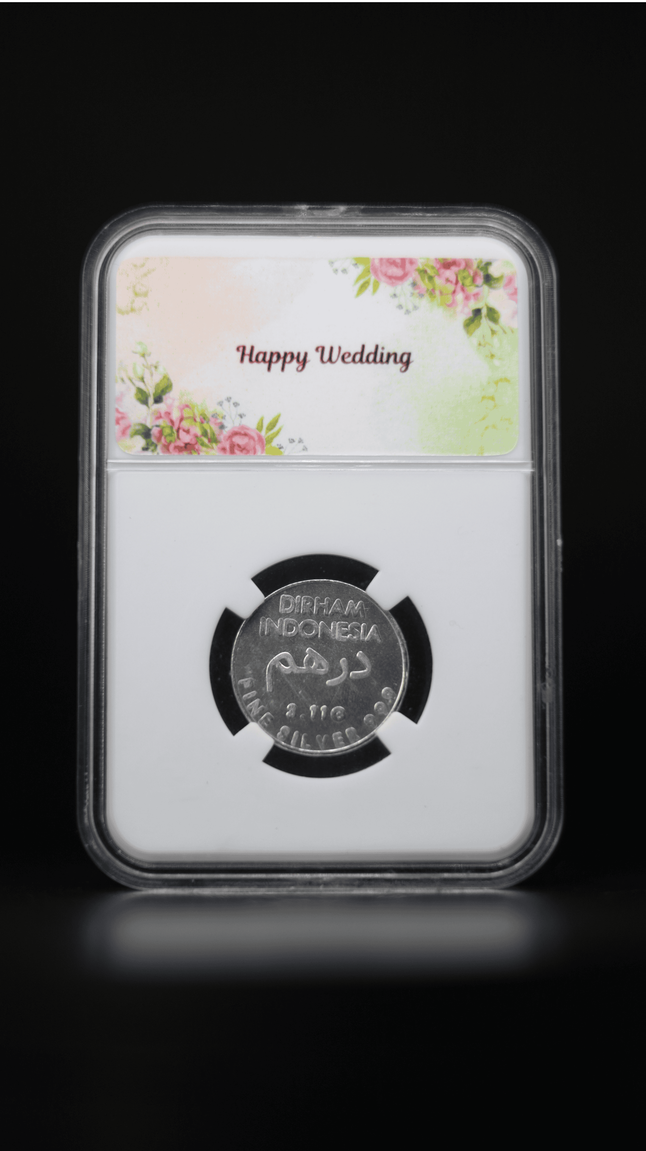 Hadiah / Gift Koin Perak Dirham Indonesia 3,11 gr - Happy Wedding (Pink)
