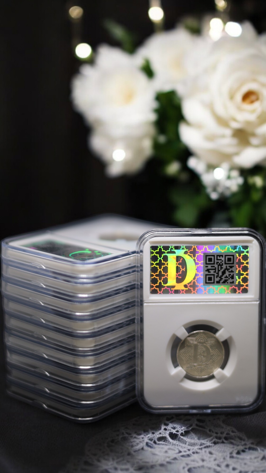 Mahar Dirham - 10 Koin Perak/Dirham 31,1gr - Dekorasi Bunga Putih