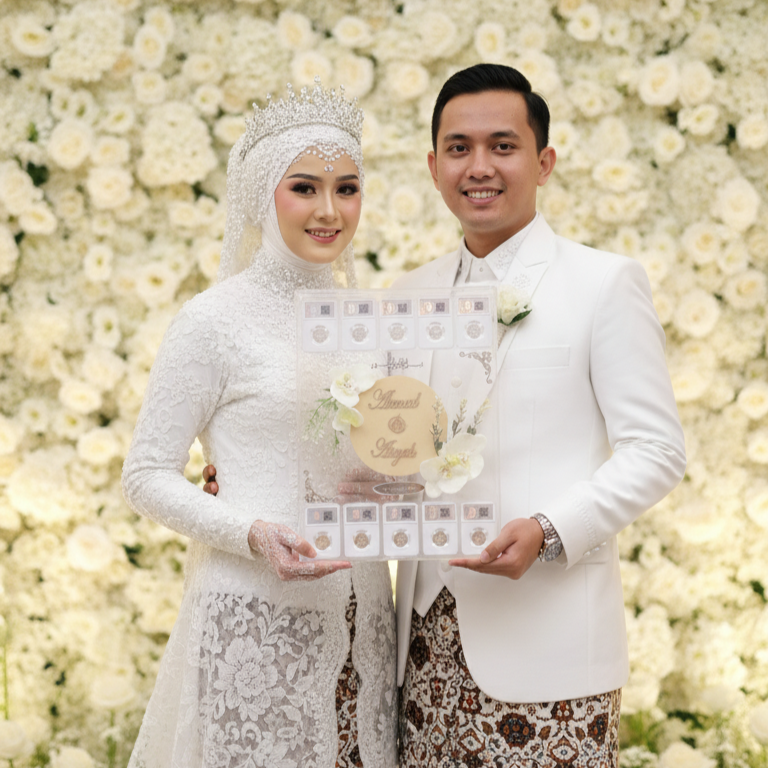 Mahar Dirham - 10 Koin Perak/Dirham 31,1gr - Dekorasi Bunga Putih