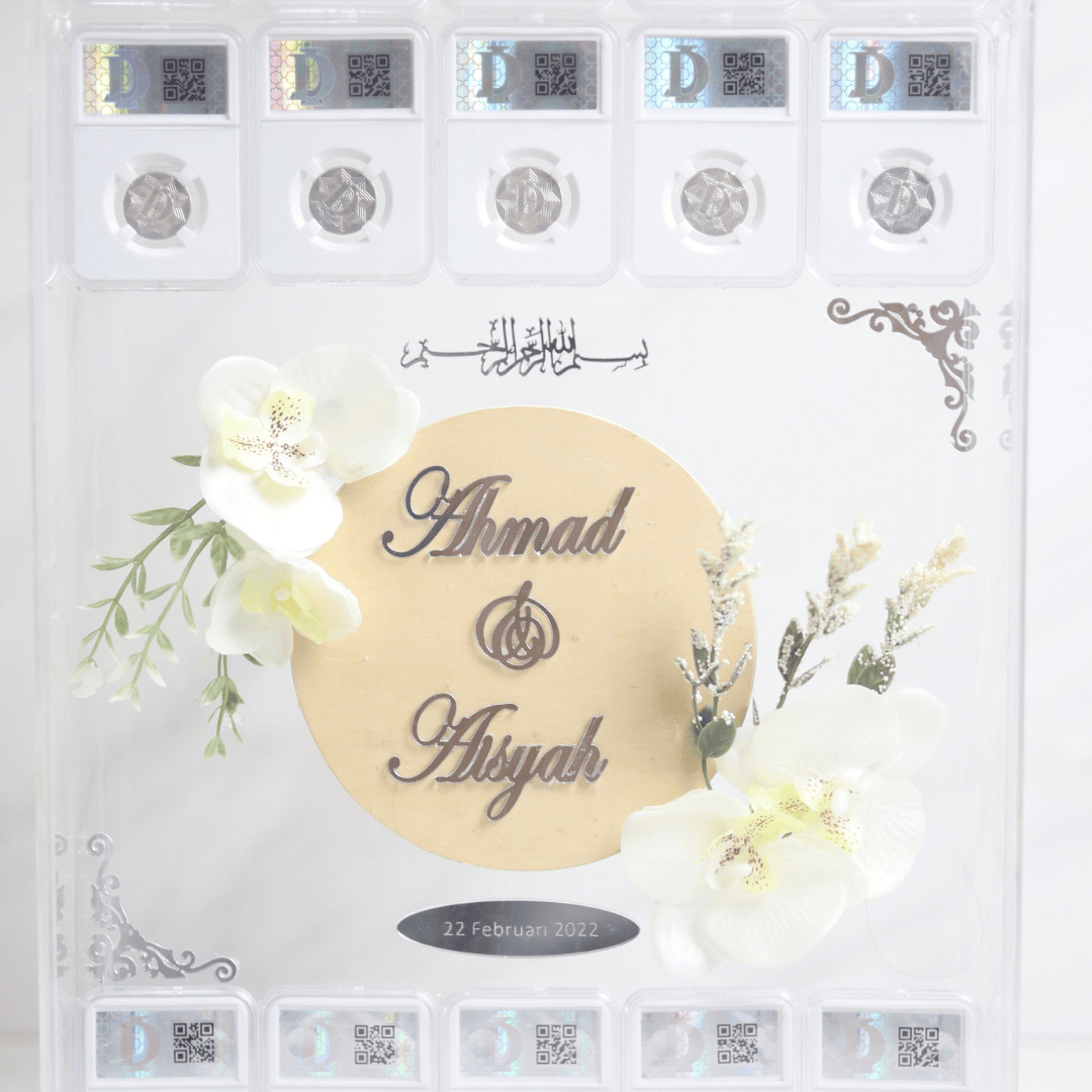 Mahar Dirham - 10 Koin Perak/Dirham 31,1gr - Dekorasi Bunga Putih