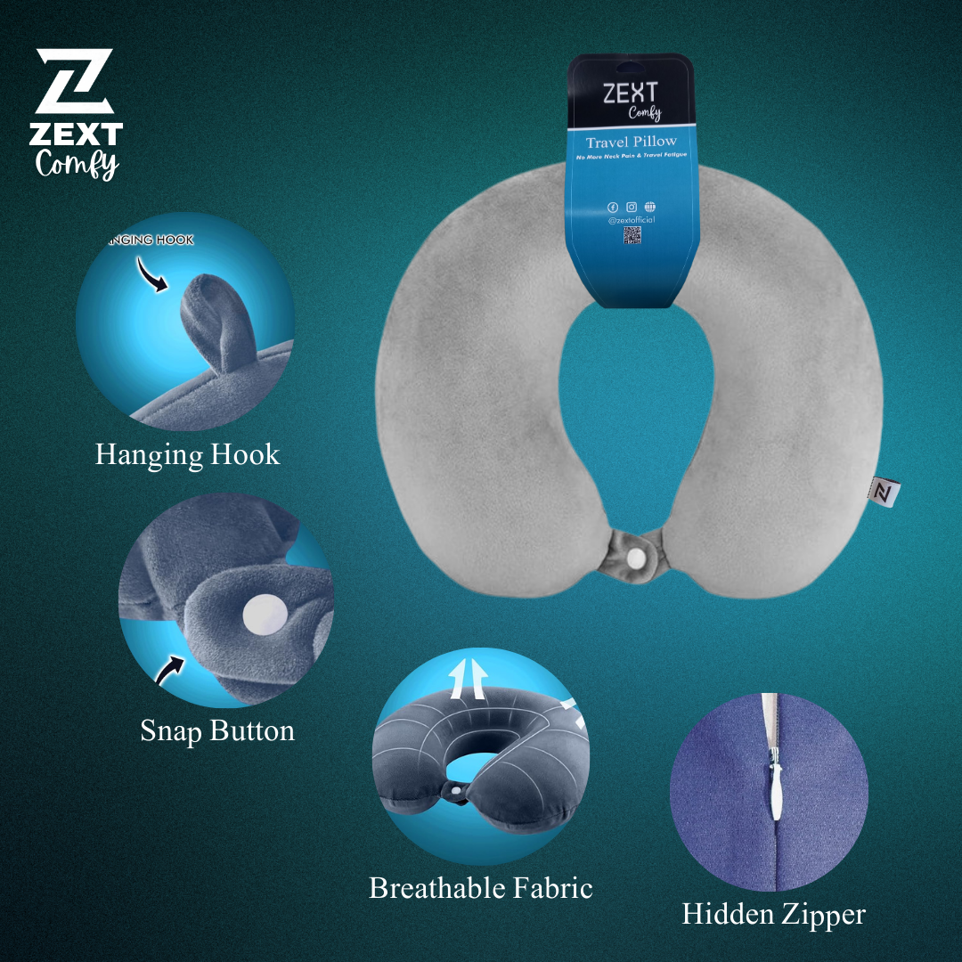 ZEXT Comfy Travel Pillow (YELLOW AND GREY)