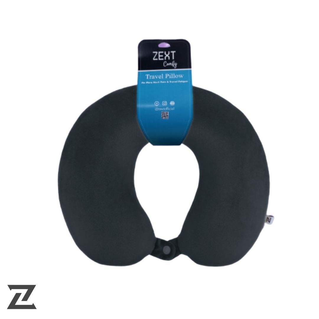 ZEXT Comfy Travel Pillow (Black) with 3D Eye Mask