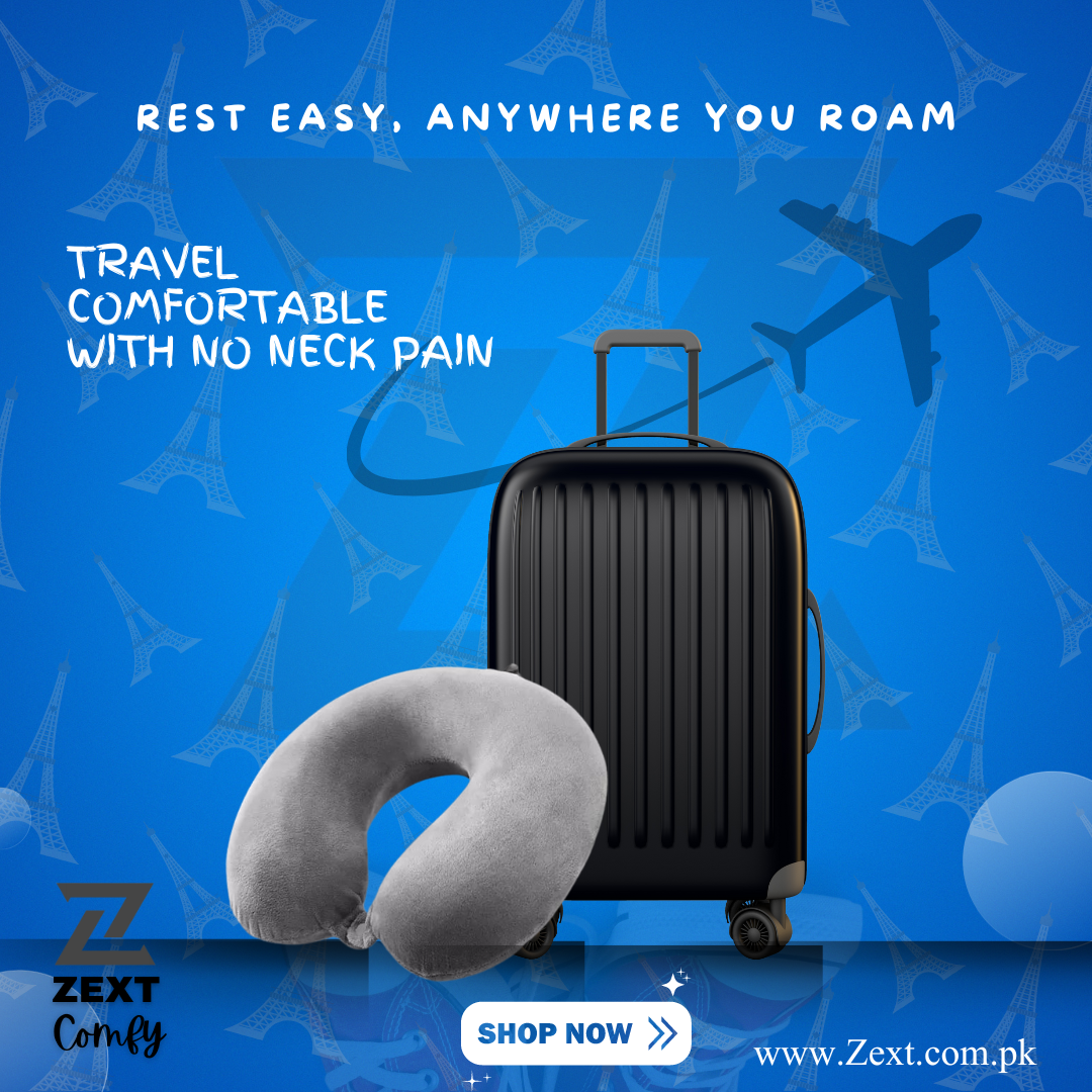 ZEXT Comfy Travel Pillow (Grey) with 3D Eye Mask