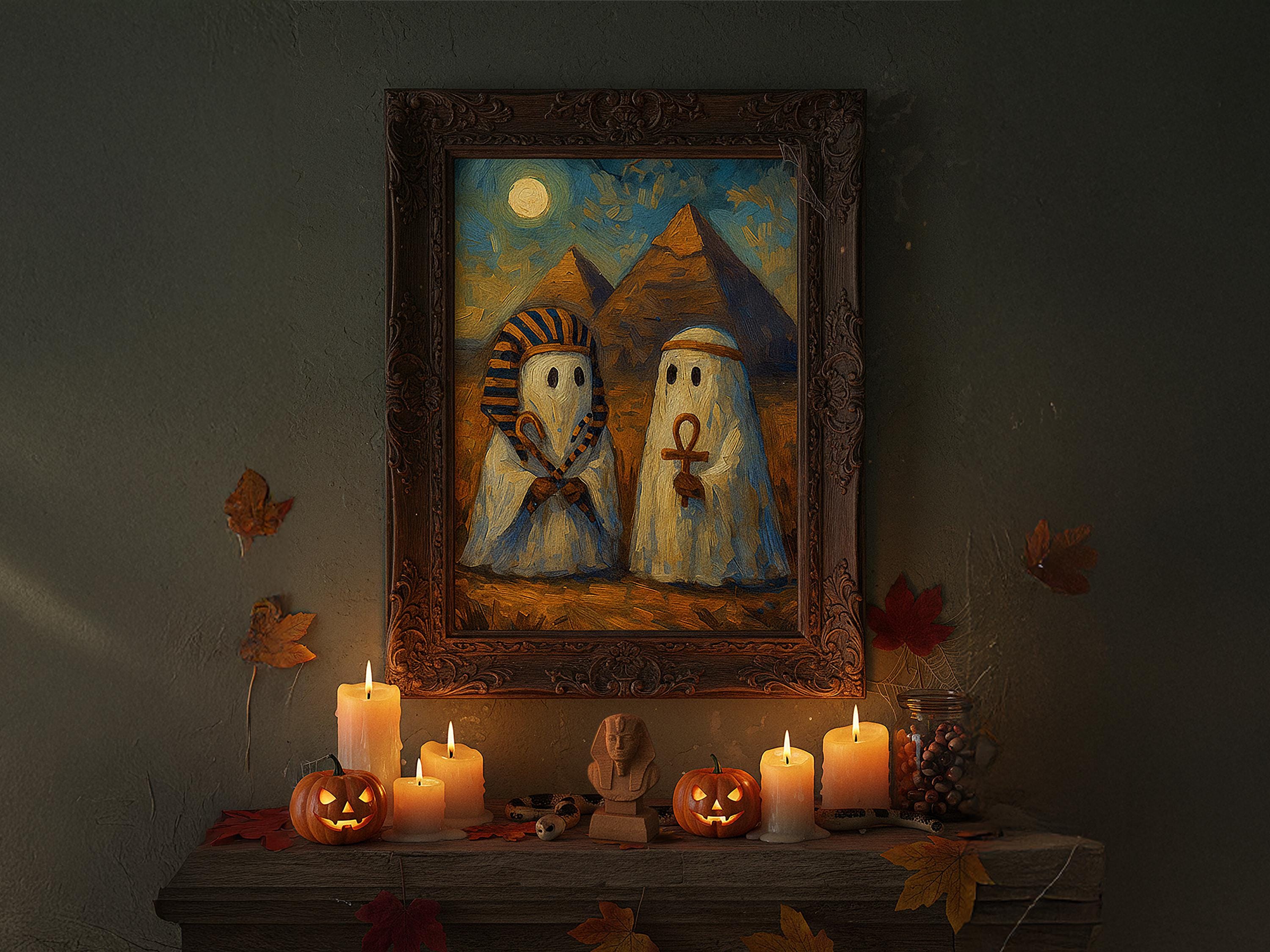 Pharaoh Halloween Digital Art Print – Egyptian Oil Painting Style – Spooky Wall Decor