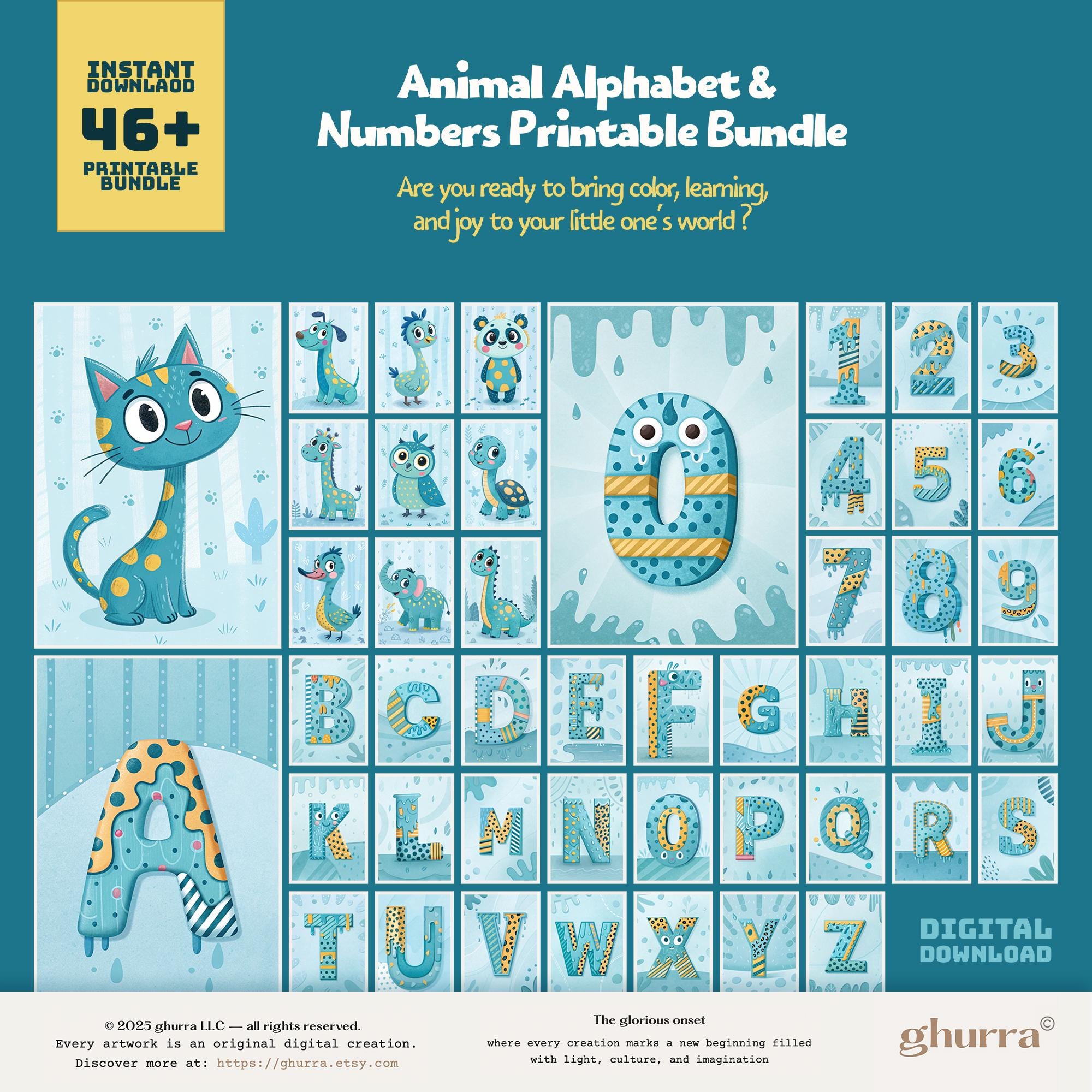 A–Z Animal Alphabet & Numbers: Digital Nursery Prints (Instant Download)