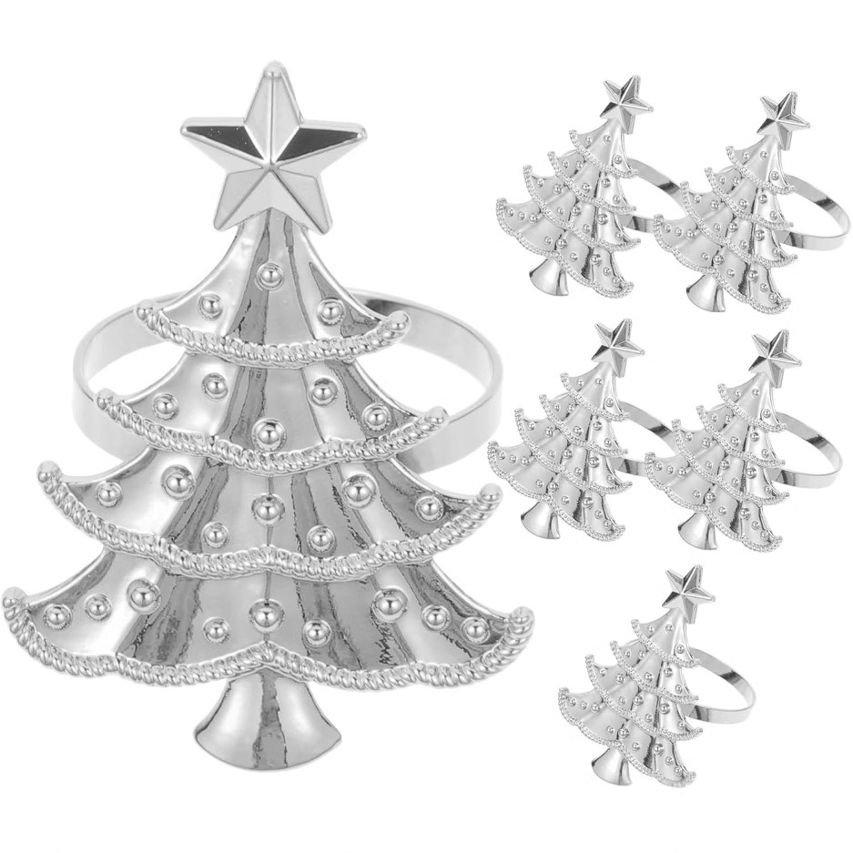 Silver Christmas Tree Napkin Rings