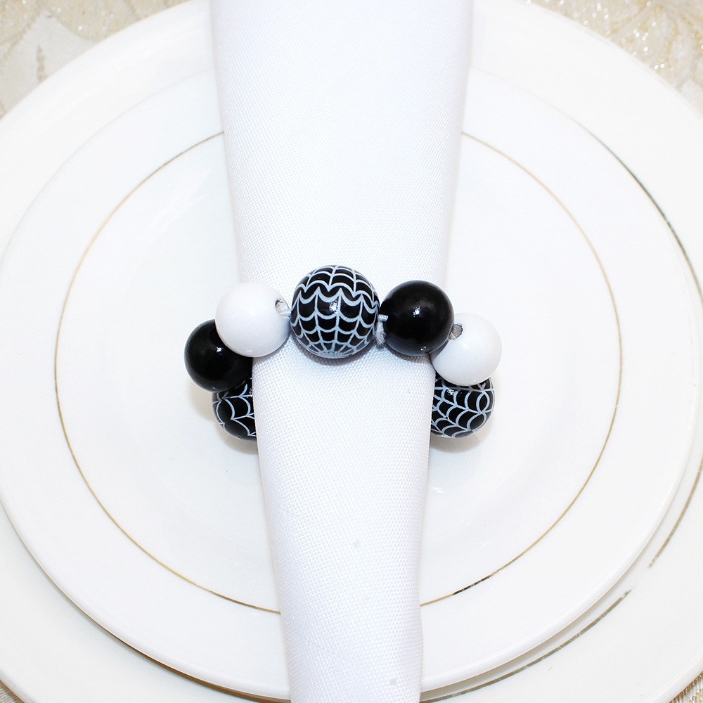 Black White Wood Bead Napkin Rings