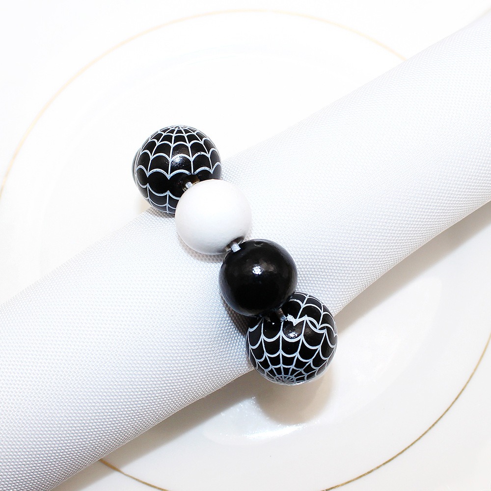Black White Wood Bead Napkin Rings